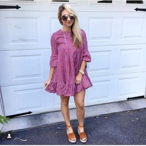 Red Gingham Midi Dress